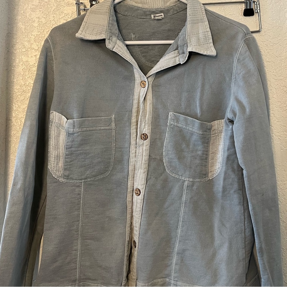 Gasson button up cozy blazer in light blue.